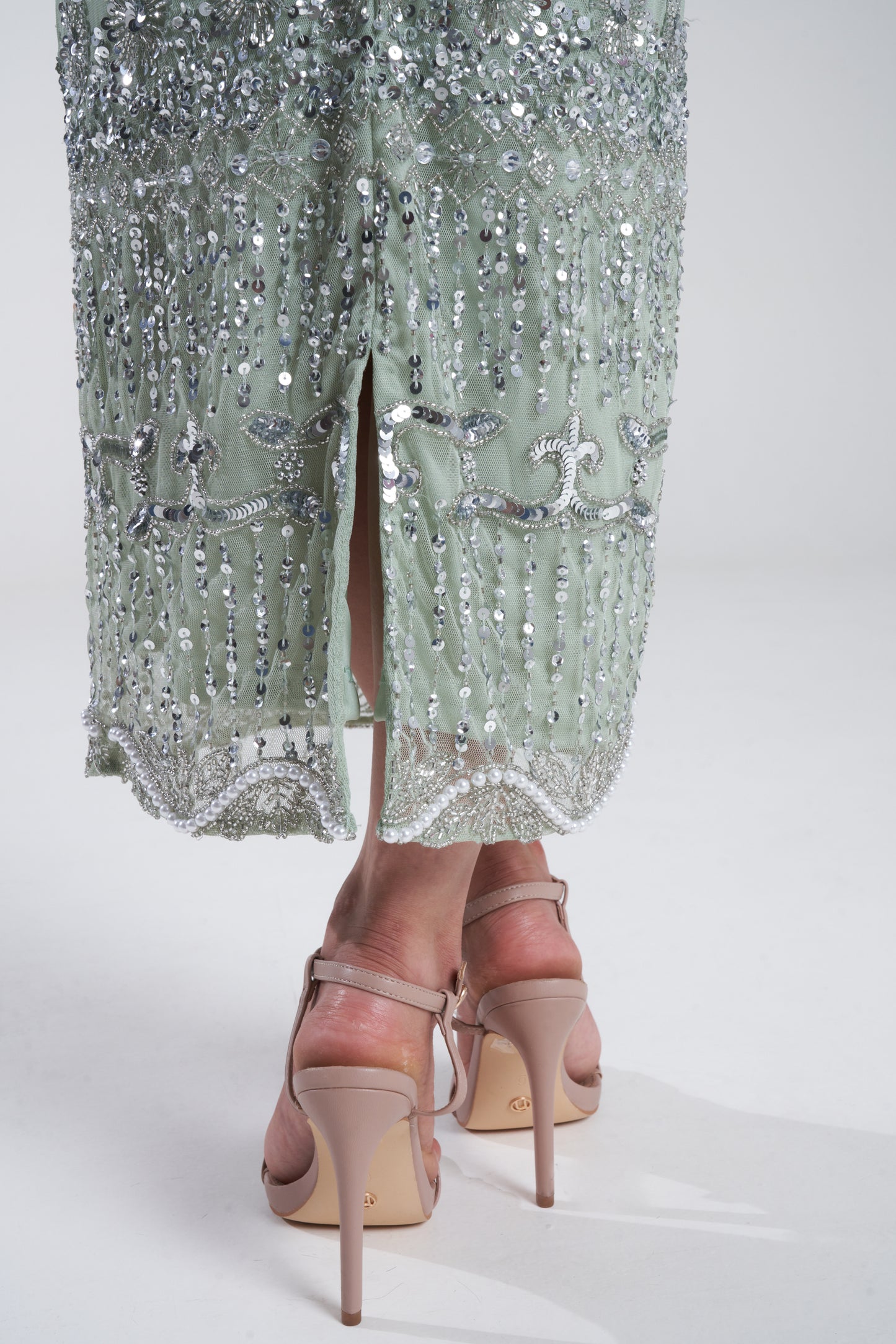 'SAGE NOOR' EMBELLISHED MIDI DRESS WITH DETACHABLE SKIRT