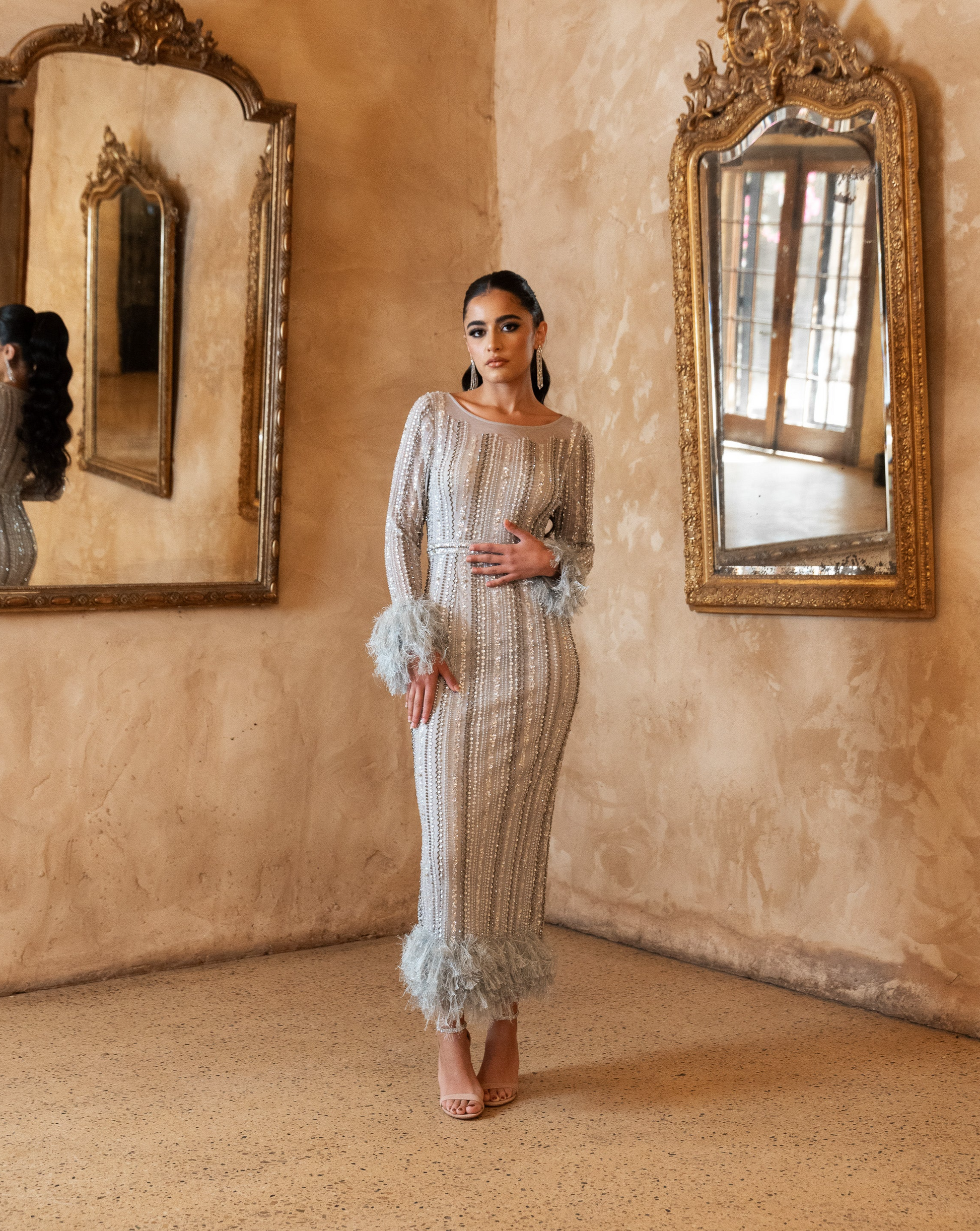 silver midi dress with sleeves Buy Nothing Ordinary Silver Sequin Lace Trim Flutter Sleeve Midi Dress from Next USA
